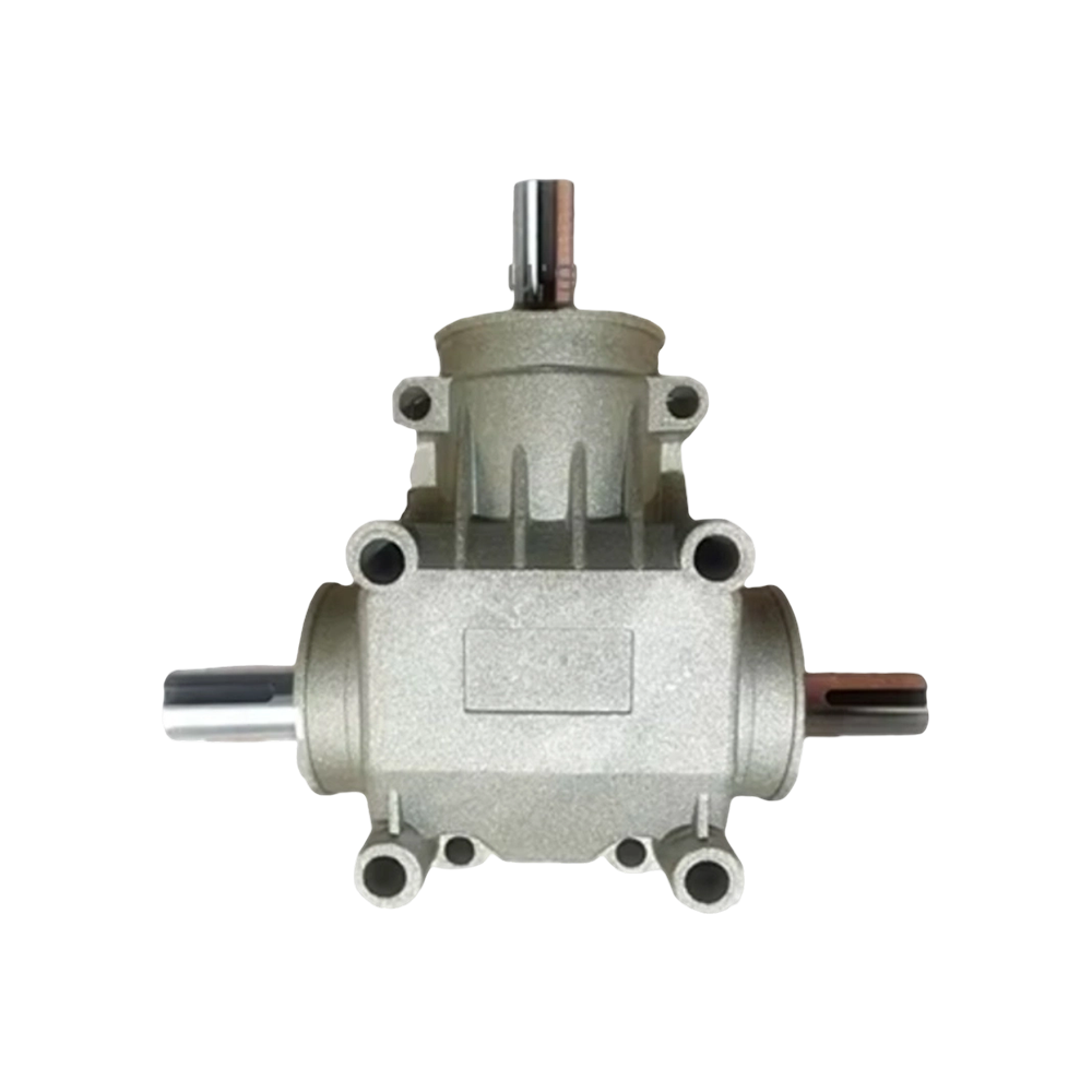 Riduttore ad angolo retto con alloggiamento in alluminio a 3 vie serie BA802 con alberi scanalati a doppia uscita