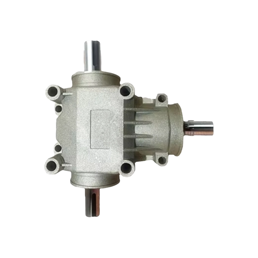 Riduttore ad angolo retto con alloggiamento in alluminio a 3 vie serie BA802 con alberi scanalati a doppia uscita